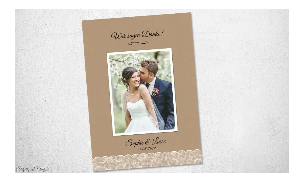 Dankeskarte Hochzeit Spitze Kraftpapier