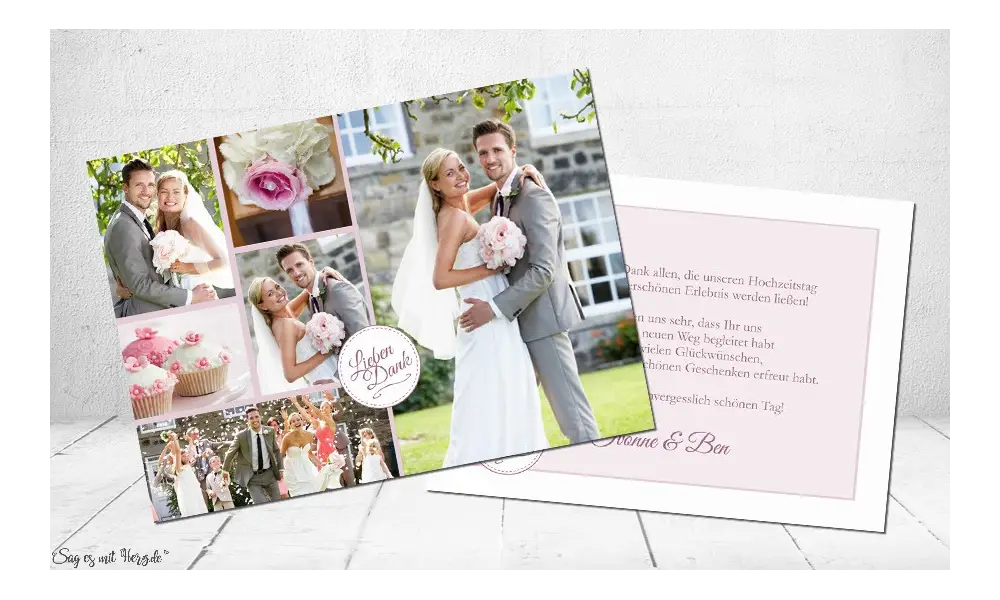 Danksagungskarten Hochzeit mit vielen Fotos