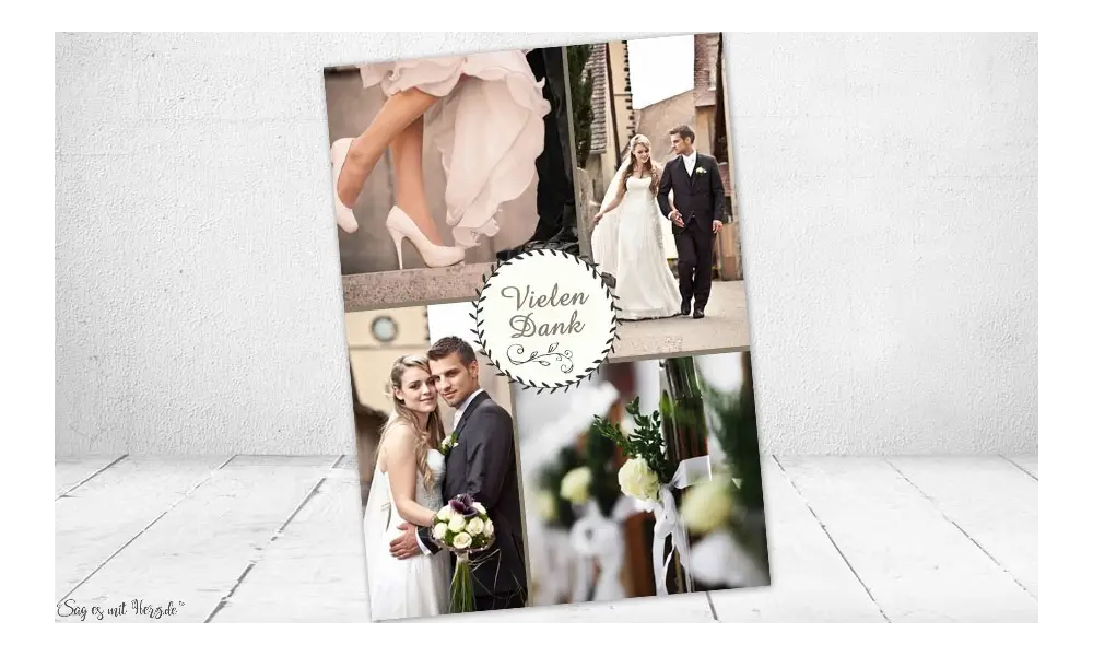Dankeskarten Hochzeit mit vielen Fotos individuell