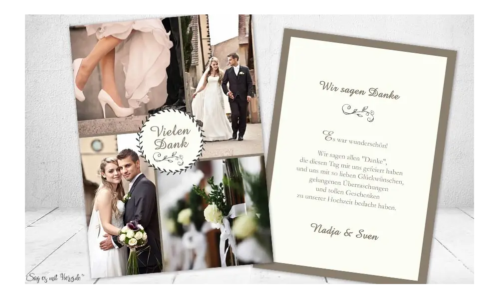 Dankeskarten Hochzeit mit vielen Fotos individuell