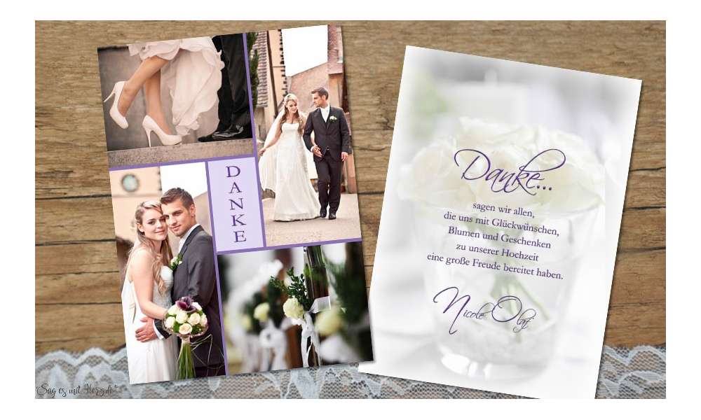 Dankeskarten Hochzeit mit vielen Fotos individuell