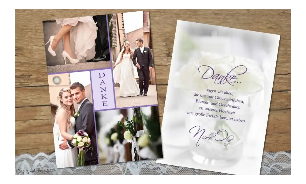 Dankeskarten Hochzeit mit vielen Fotos individuell