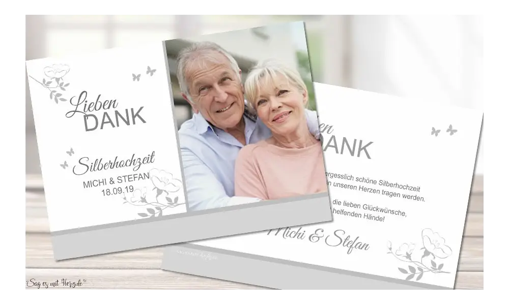Dankeskarten Silberhochzeit schlicht silber