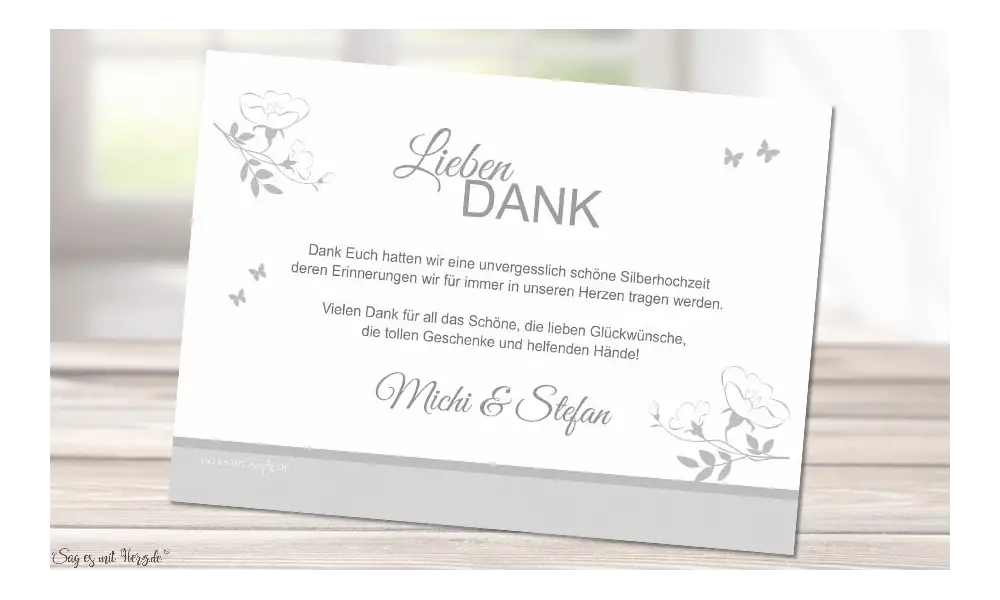 Dankeskarten Silberhochzeit schlicht silber
