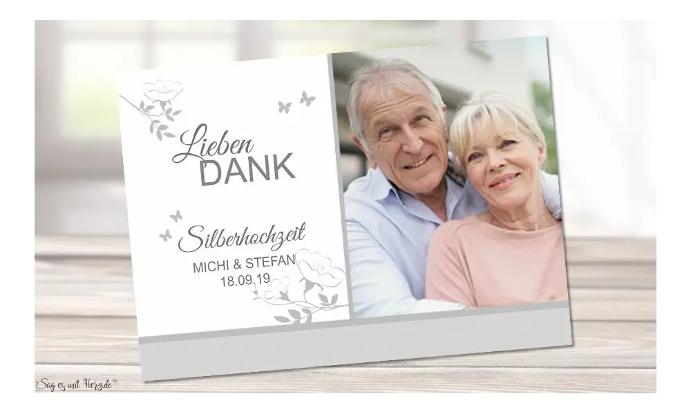 Dankeskarten Silberhochzeit schlicht silber