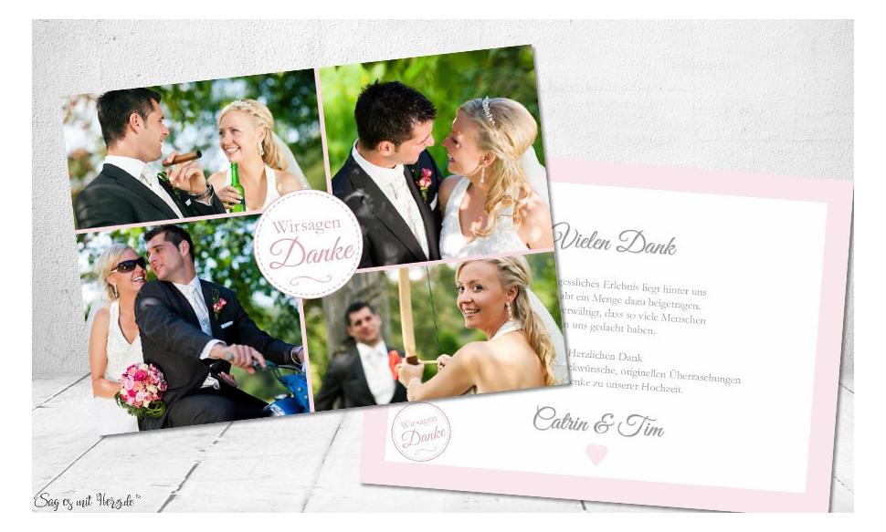 Danksagung Hochzeit Fotokarte rosa