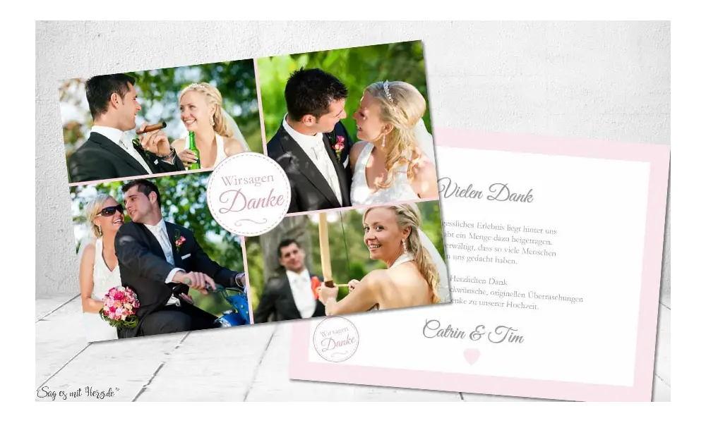 Danksagung Hochzeit Fotokarte rosa