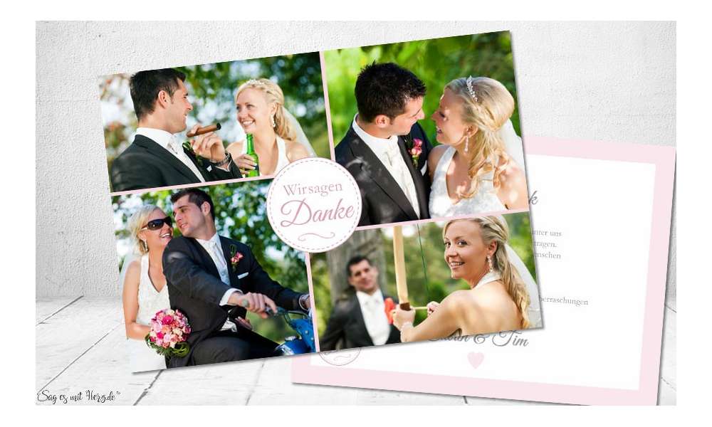 Danksagung Hochzeit Fotokarte rosa