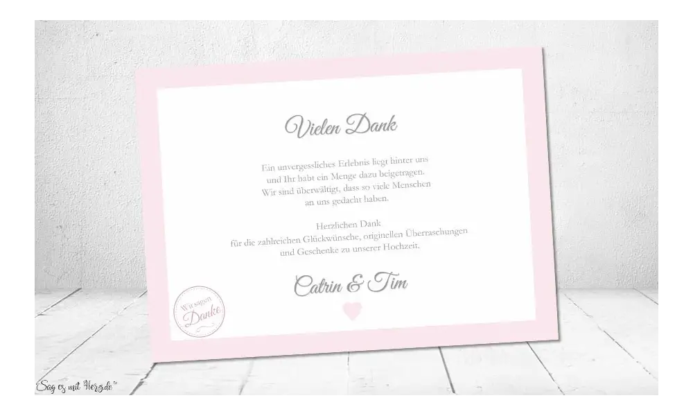 Danksagung Hochzeit Fotokarte rosa