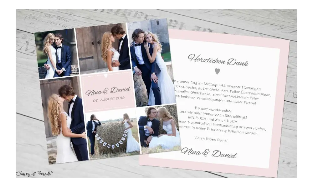Danksagungskarten Hochzeit quadratisch