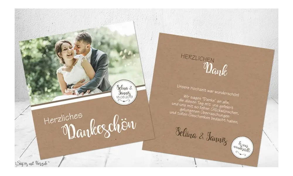 Danksagungskarte Hochzeit Kraftpapier schlicht