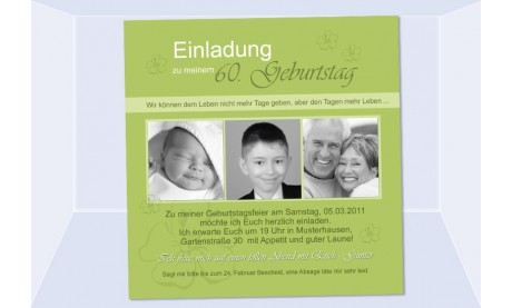 Einladung 60. Geburtstag, Fotokarte 12,5x12,5 cm, grün