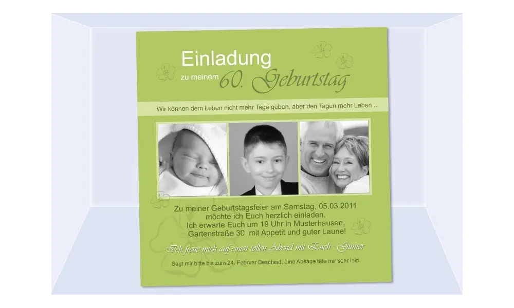 Einladung 60. Geburtstag, Fotokarte 12,5x12,5 cm, grün
