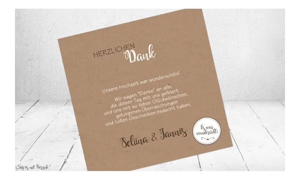 Danksagungskarte Hochzeit Kraftpapier schlicht