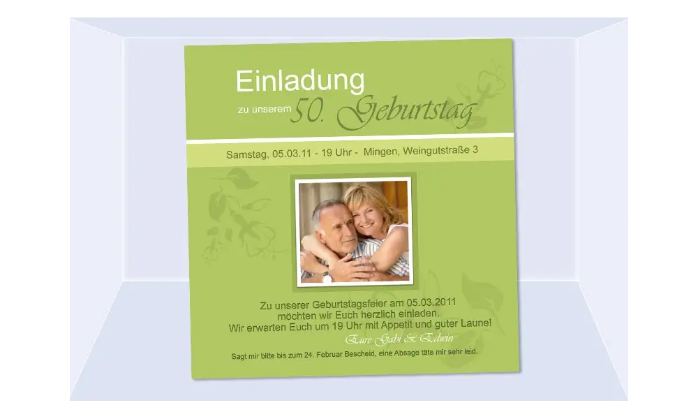 Einladung 50. Geburtstag, Fotokarte 12,5x12,5 cm, grün