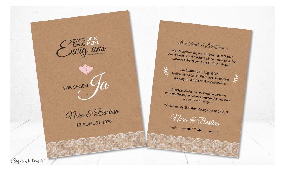 Einladungskarten Hochzeit Vintage Kraftpapier
