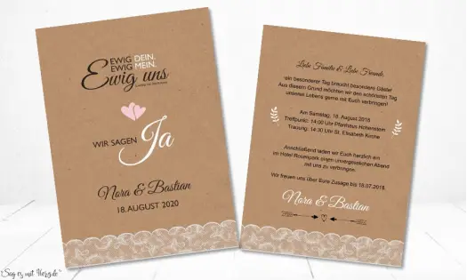 Einladungskarten Hochzeit Vintage Kraftpapier