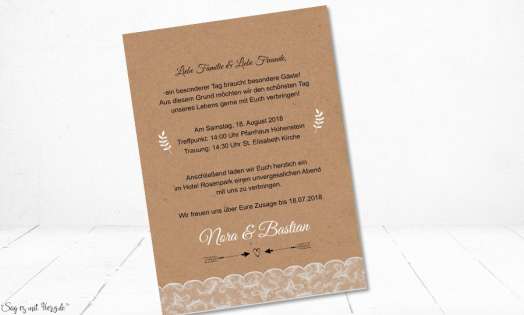 Einladungskarten Hochzeit Vintage Kraftpapier