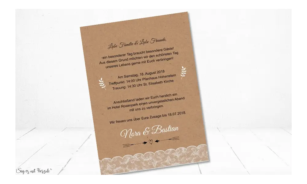 Einladungskarten Hochzeit Vintage Kraftpapier