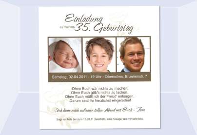 Einladung 35. Geburtstag, Fotokarte 12,5x12,5 cm, braun