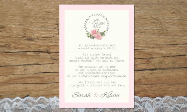 Einladungskarten Hochzeit Blumenkranz