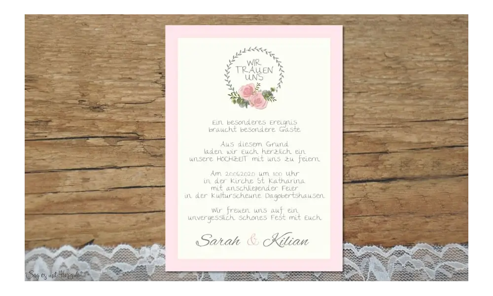Einladungskarten Hochzeit Blumenkranz