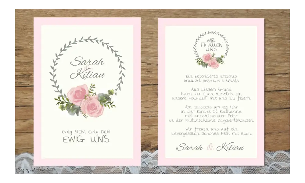 Einladungskarten Hochzeit Blumenkranz