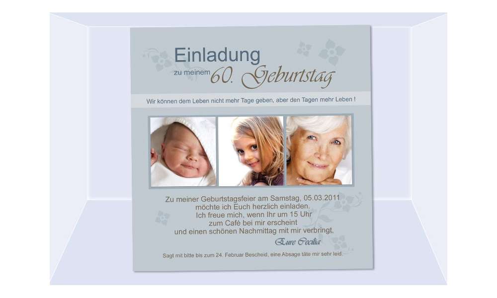 Einladung 60. Geburtstag, Fotokarte 12,5x12,5 cm, taube