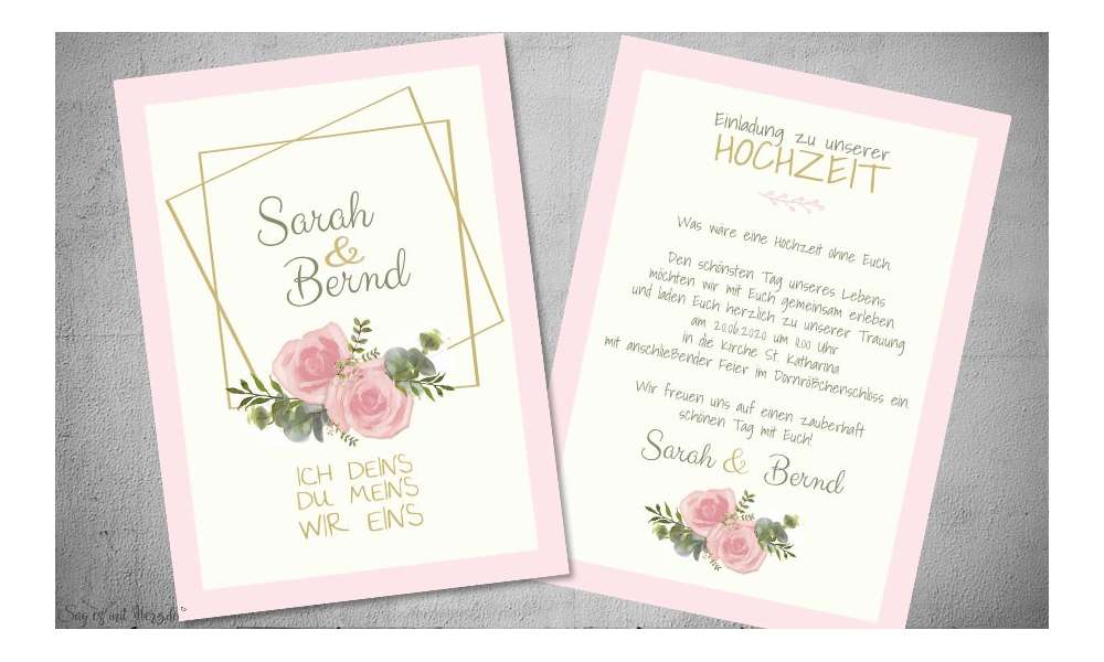 Einladung Hochzeit foral mit gold