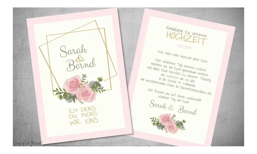 Einladung Hochzeit foral mit gold