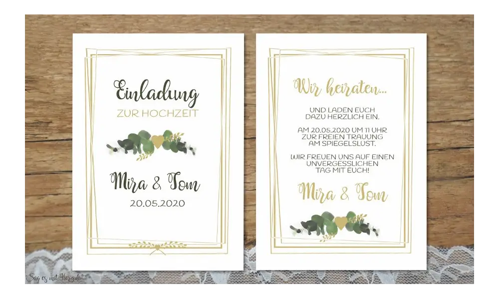 Einladung Hochzeit Eukalyptus gold