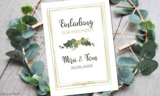 Einladung Hochzeit Eukalyptus gold