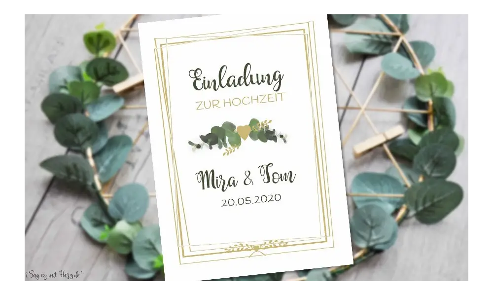 Einladung Hochzeit Eukalyptus gold