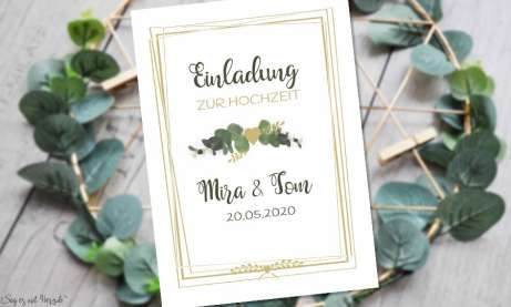 Einladung Hochzeit Eukalyptus Gold