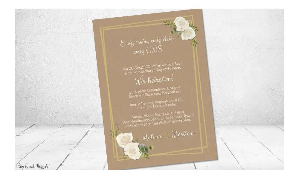 Einladungskarten Hochzeit Kraftpapier