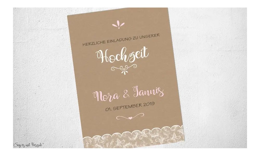 Einladungskarten Hochzeit Kraftpapier Spitze