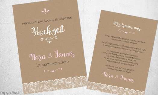 Einladungskarten Hochzeit Kraftpapier Spitze