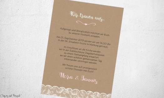 Einladungskarten Hochzeit Kraftpapier Spitze