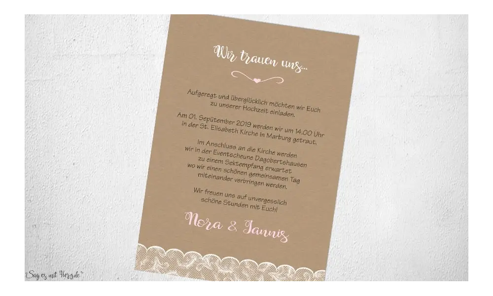 Einladungskarten Hochzeit Kraftpapier Spitze
