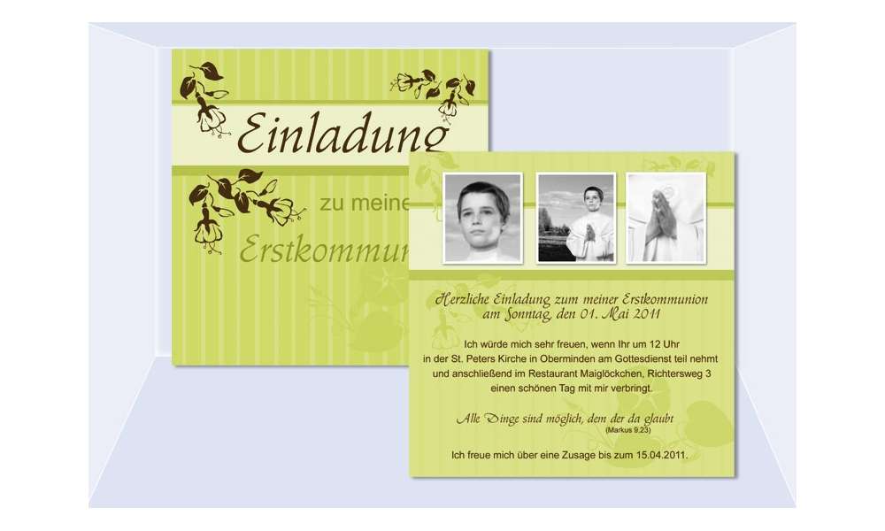 Einladung Kommunion / Konfirmation, Flachkarte 12,5x12,5 cm, grün