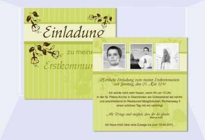 Einladung Kommunion / Konfirmation, Flachkarte 12,5x12,5 cm, grün