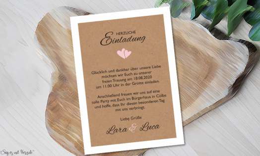 Einladungskarten Hochzeit Vintage Kraftpapier