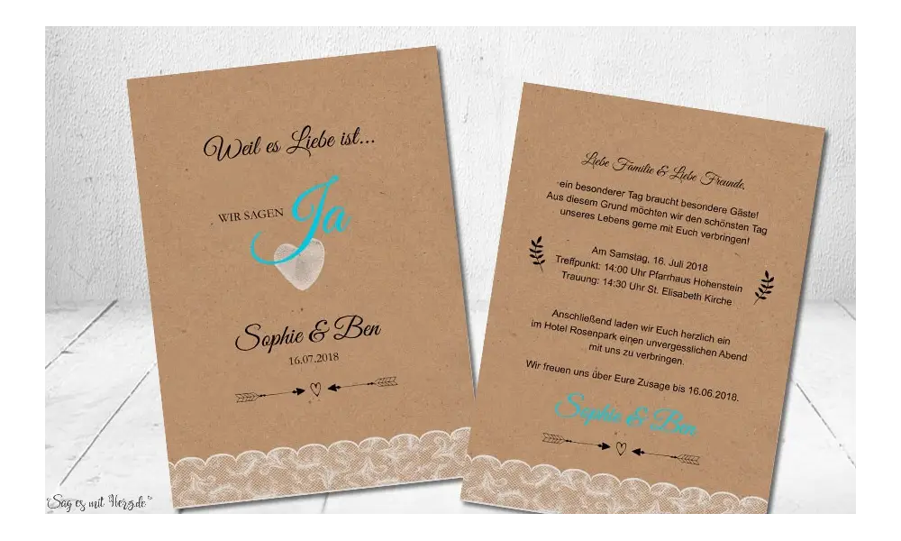 Einladungskarten Hochzeit Spitze Vintage