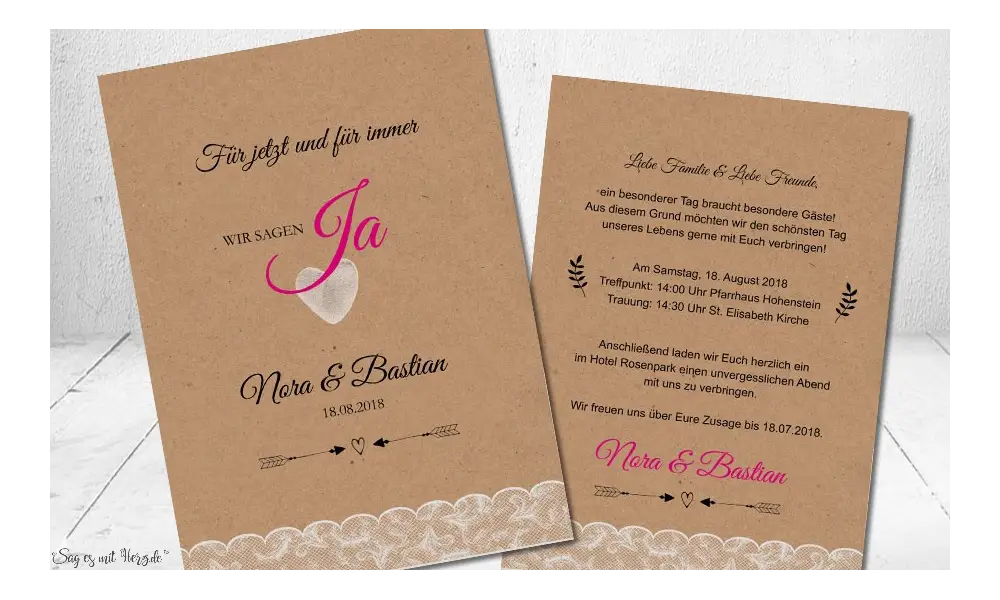 Einladungskarten Hochzeit Spitze Vintage