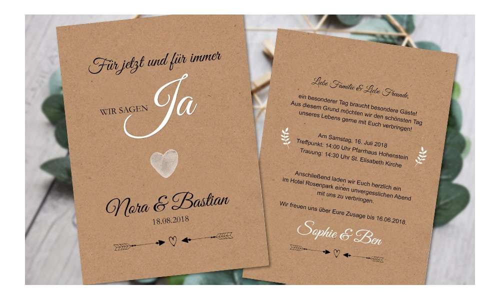 Einladungen Hochzeit Kraftpapier Vintage