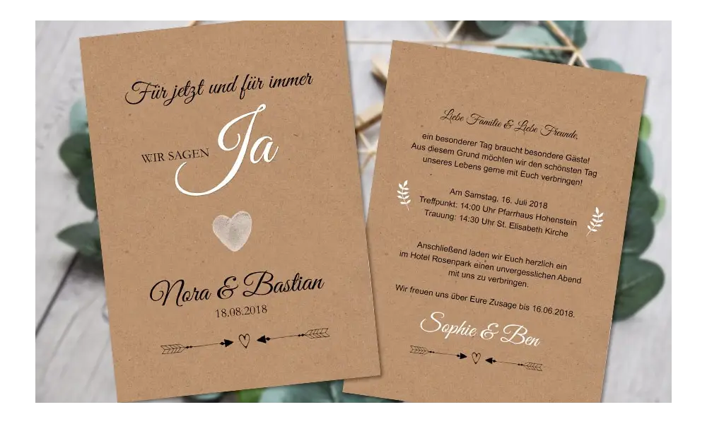 Einladungen Hochzeit Kraftpapier Vintage