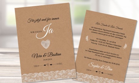 Einladungen Hochzeit Kraftpapier Vintage