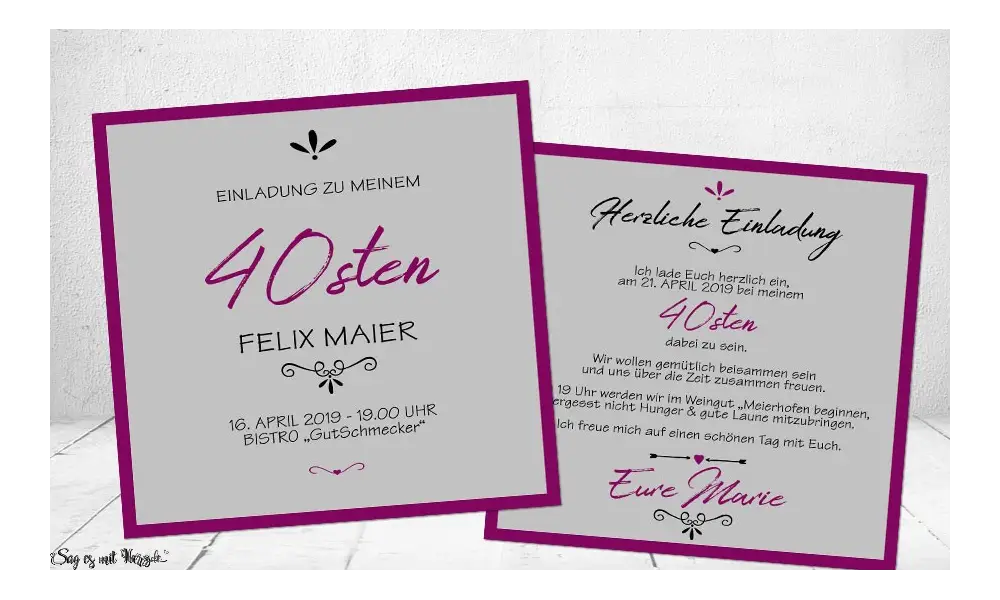 Einladungskarten 40. Geburtstag modern