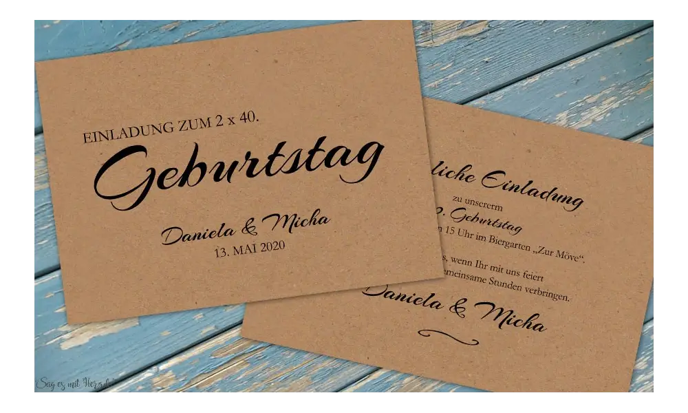 Einladungskarten 40. Geburtstag Kraftpapier