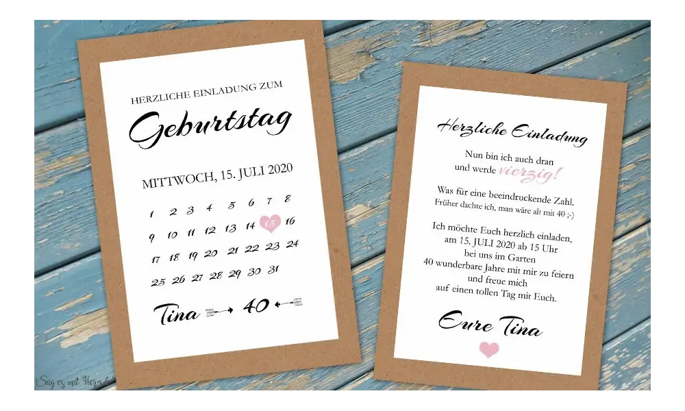 Einladungskarten 40. Geburtstag Kalender